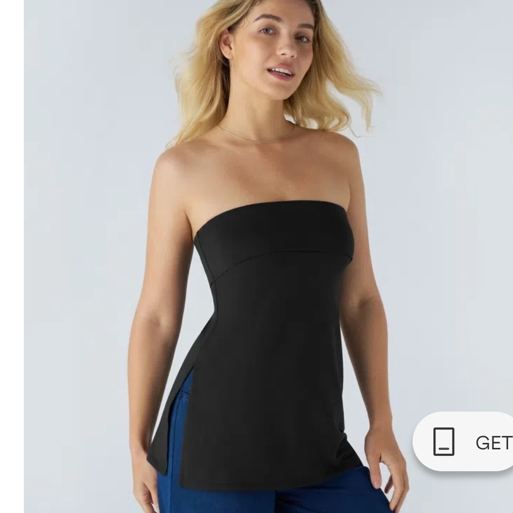 HALARA Black Strapless Split-Side Tunic Top